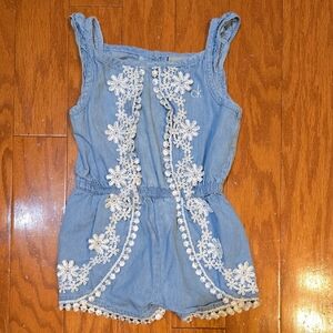 Calvin Klein Kids Denim Romper with White Floral Accents 24 Months EUC